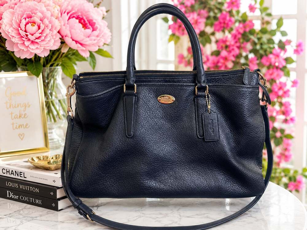 Coach Morgan Pebbled Leather Satchel Shoulder Bag in Midnight Blue